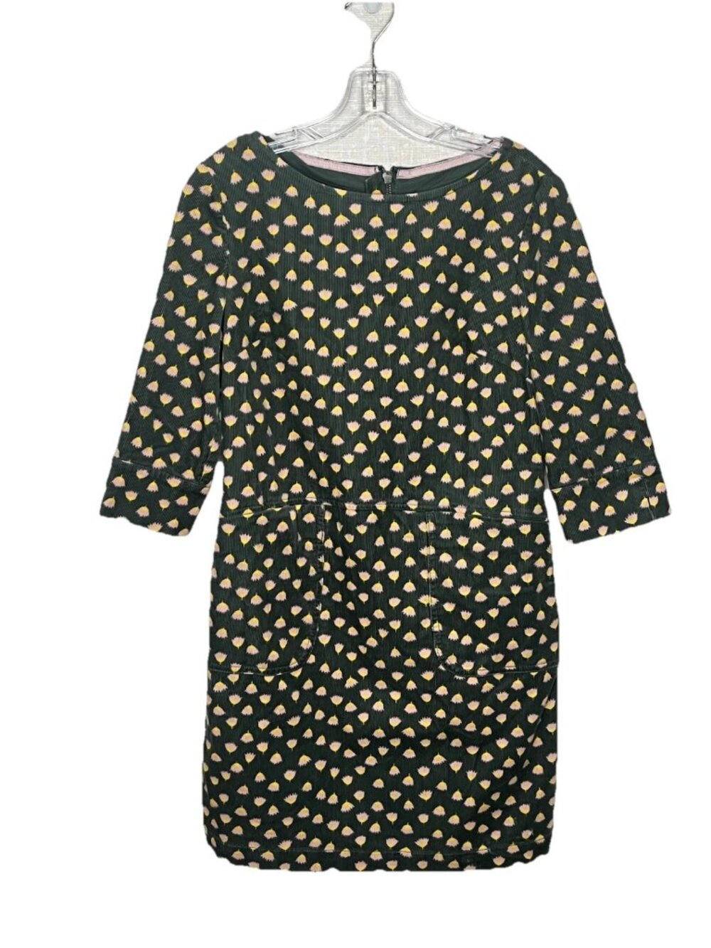 Boden Corduroy Shift Dress Sz 2P Floral Print Pockets Cattagecore Dark Academia